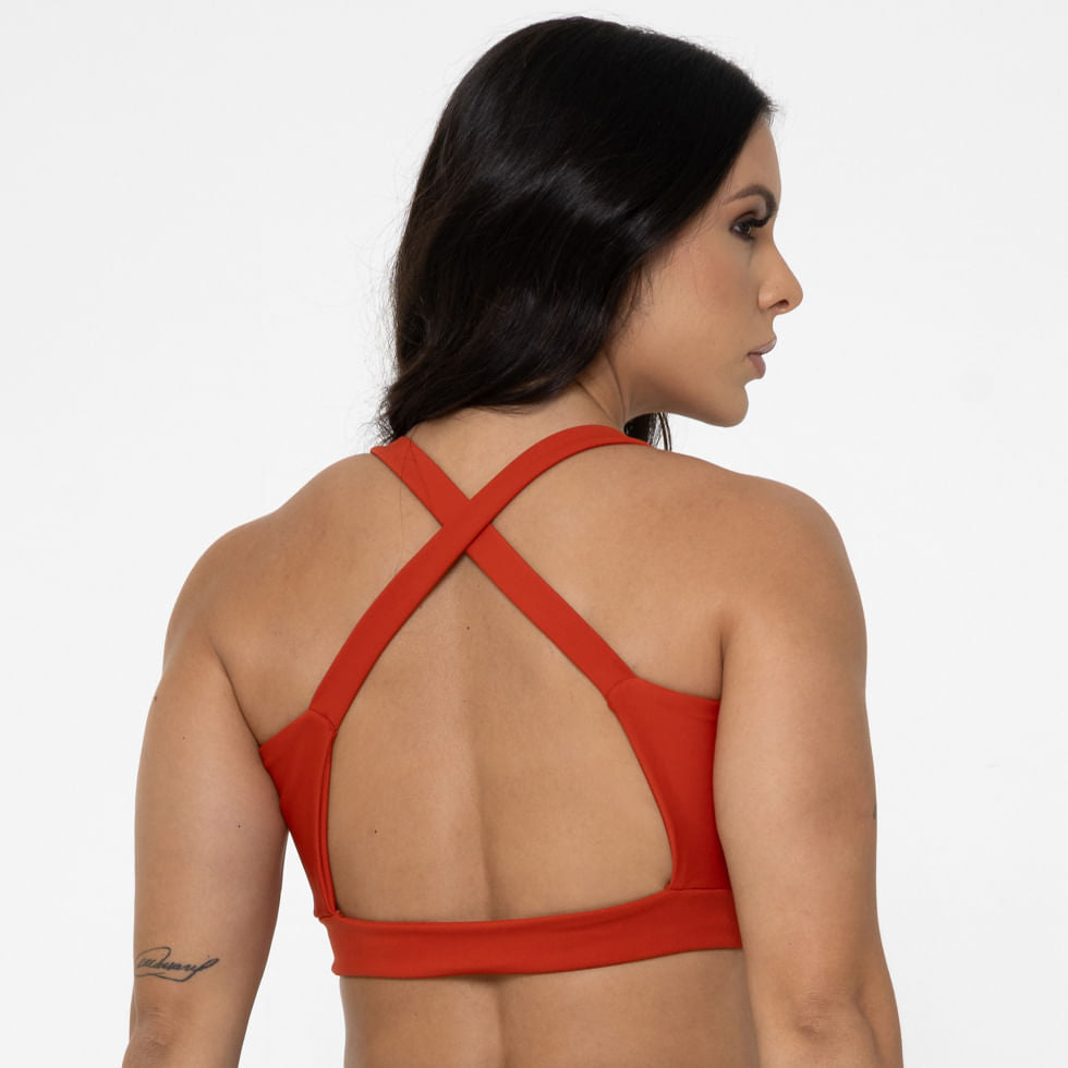 Top Faixa Com Recortes Terracota em Suplex Poliamida Com Bojo